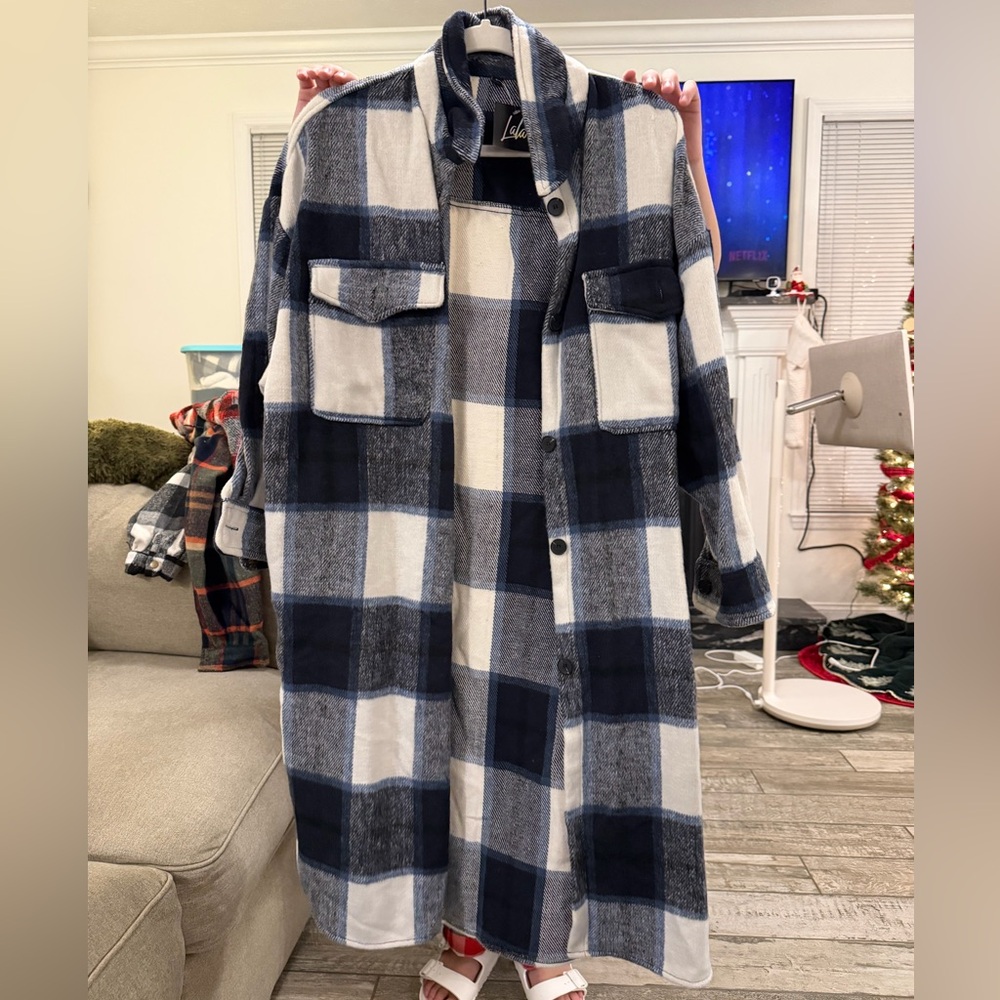 Dressed in LALA Blue and White Plaid Coat